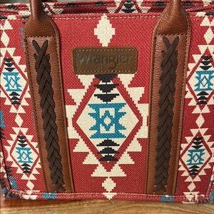 Wrangler Red and Brown Geometric Tote Bag